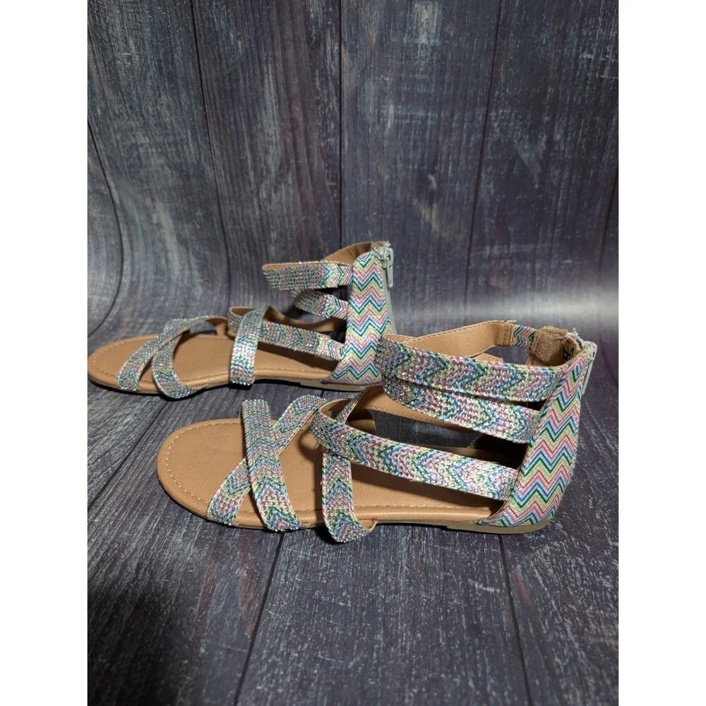 SO Ankle Rainbow Gemstone Sparkle Strappy Sandals Girls Youth Size 4
